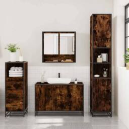 Berkfield Home Durable 3 Piece Bathroom Furniture Set Smoked Oak Engineered Wood in Brown - thumbnail 1