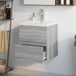 Berkfield Home Sink Cabinet with Built-in Basin Grey Sonoma Engineered Wood - thumbnail 3