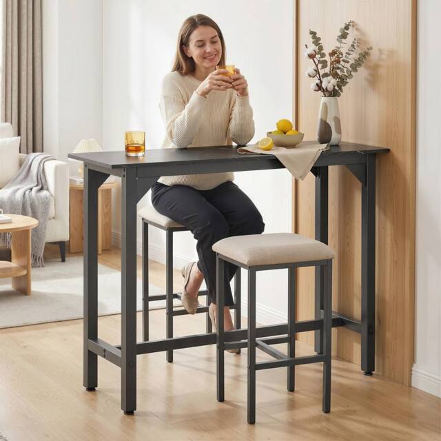 HOMCOM Bar Table Coffee Table with Adjustable Footpads Black Marble Effect - image 1