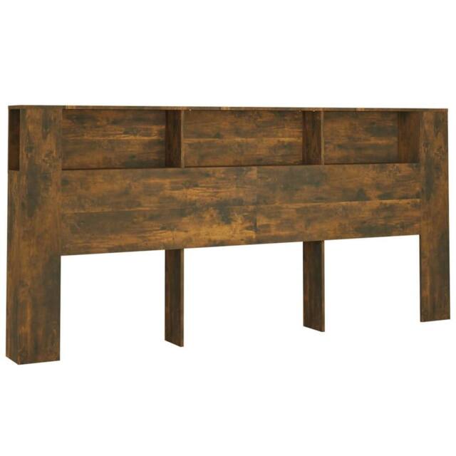 Berkfield Home Headboard Cabinet Smoked Oak 220x18.5x104.5 cm in Brown - image 1