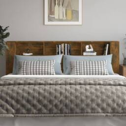 Berkfield Home Headboard Cabinet Smoked Oak 220x18.5x104.5 cm in Brown - thumbnail 3