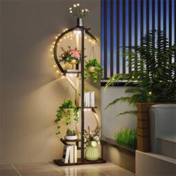 EONLION Plant Stand with Grow Light Herbs Plant Shelf in Brown - thumbnail 1