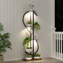 EONLION Plant Stand with Grow Light Herbs Plant Shelf in Brown - thumbnail 5