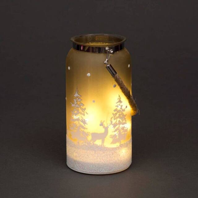 Shatchi 23cm Christmas Decorated Jar Table Winter Forest Scene Lantern in Silver - image 1