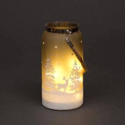 Shatchi 23cm Christmas Decorated Jar Table Winter Forest Scene Lantern in Silver - thumbnail 2