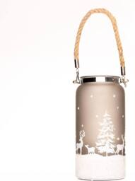 Shatchi 23cm Christmas Decorated Jar Table Winter Forest Scene Lantern in Silver - thumbnail 4