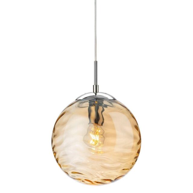 Netlighting Mercury Globe Pendant Light Chrome with Amber Glass in Grey