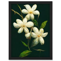 Artery8 Jasmine Flower Blooms Realism Painting With Black Artwork Framed Wall Art Print A4 - thumbnail 1