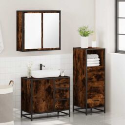 Berkfield Home 3 Piece Bathroom Furniture Set Smoked Oak Engineered Wood in Brown - thumbnail 4