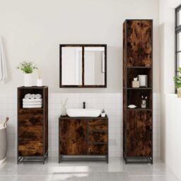 Berkfield Home 3 Piece Bathroom Furniture Set Smoked Oak Engineered Wood in Brown - thumbnail 3