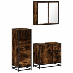 Berkfield Home 3 Piece Bathroom Furniture Set Smoked Oak Engineered Wood in Brown - thumbnail 2