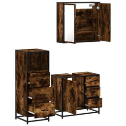 Berkfield Home 3 Piece Bathroom Furniture Set Smoked Oak Engineered Wood in Brown - thumbnail 6