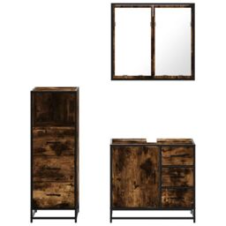 Berkfield Home 3 Piece Bathroom Furniture Set Smoked Oak Engineered Wood in Brown - thumbnail 5