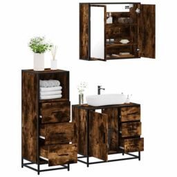 Berkfield Home 3 Piece Bathroom Furniture Set Smoked Oak Engineered Wood in Brown - thumbnail 1