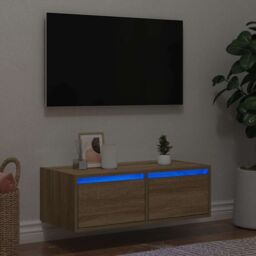 Berkfield Home TV Cabinet with LED Lights Sonoma Oak 75x35.5x25 cm in Brown - thumbnail 1