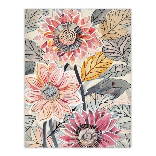 "Artery8 Pink Dahlia Flowers Artwork Bright Fresh Floral Wall Art Print - Size: W24"" x H32""" - image 1