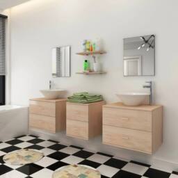 Berkfield Home Seven Piece Bathroom Furniture & Basin Set Beige - thumbnail 3