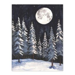 "Artery8 Full Moon Over Winter Forest Landscape Snowy Trees Wall Art Print in Grey - Size: W24"" x H32""" - thumbnail 1
