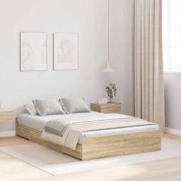 Berkfield Home Storage Bed Frame Sonoma oak 120 x 200 cm Engineered wood in Light Brown - thumbnail 2