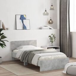 Berkfield Home Bed Frame without Mattress with LED Lights Concrete Grey 100x200 cm - thumbnail 3