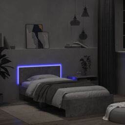 Berkfield Home Bed Frame without Mattress with LED Lights Concrete Grey 100x200 cm - thumbnail 4