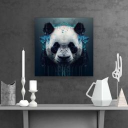 Warren Reed - Designer Panda Face Splashart Dark Background Canvas in Blue - Size: w10 inch x h10 inch - thumbnail 2