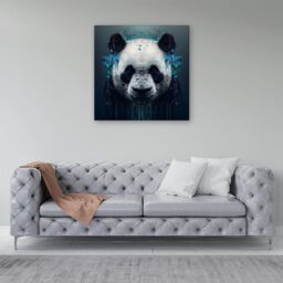 Warren Reed - Designer Panda Face Splashart Dark Background Canvas in Blue - Size: w10 inch x h10 inch - thumbnail 4