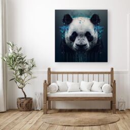 Warren Reed - Designer Panda Face Splashart Dark Background Canvas in Blue - Size: w10 inch x h10 inch - thumbnail 3