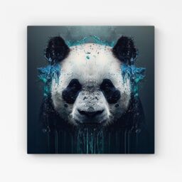 Warren Reed - Designer Panda Face Splashart Dark Background Canvas in Blue - Size: w10 inch x h10 inch - thumbnail 1
