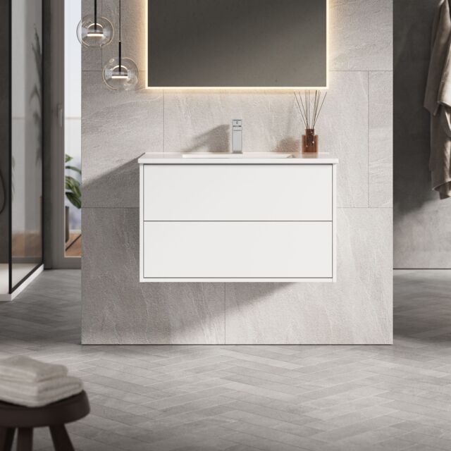 Banyetti Venti 800mm Wall Hung Vanity Unit with Athena Basin - Matt White - image 1