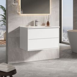Banyetti Venti 800mm Wall Hung Vanity Unit with Athena Basin - Matt White - thumbnail 3