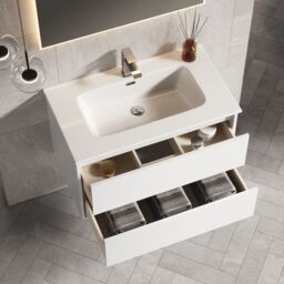 Banyetti Venti 800mm Wall Hung Vanity Unit with Athena Basin - Matt White - thumbnail 2