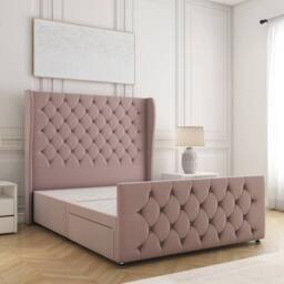 "BSSPOKE Anna Plush Velvet Divan Bed 54""Headboard 2Drawers Footend No Mattress in Pink - Size: Small Double" - thumbnail 2