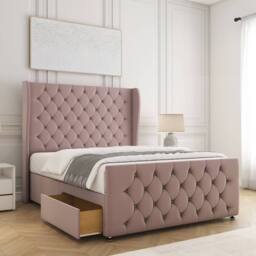 "BSSPOKE Anna Plush Velvet Divan Bed 54""Headboard 2Drawers Footend No Mattress in Pink - Size: Small Double" - thumbnail 1
