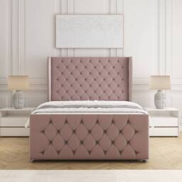"BSSPOKE Anna Plush Velvet Divan Bed 54""Headboard 2Drawers Footend No Mattress in Pink - Size: Small Double" - thumbnail 3