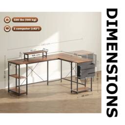 FURNOS Industrial Large Adjustable L Shaped Computer Desk in Brown - thumbnail 8
