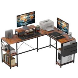FURNOS Industrial Large Adjustable L Shaped Computer Desk in Brown - thumbnail 7