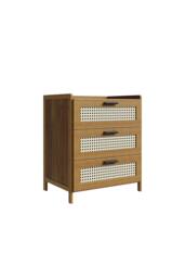 Living and Home 3-Drawer Narrow Bamboo Bedside Table with Plastic Rattan Details in Brown - thumbnail 4