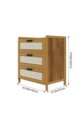 Living and Home 3-Drawer Narrow Bamboo Bedside Table with Plastic Rattan Details in Brown - thumbnail 8
