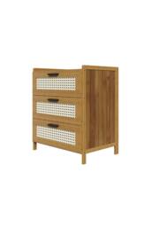 Living and Home 3-Drawer Narrow Bamboo Bedside Table with Plastic Rattan Details in Brown - thumbnail 5
