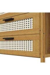 Living and Home 3-Drawer Narrow Bamboo Bedside Table with Plastic Rattan Details in Brown - thumbnail 7
