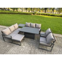 Fimous Aluminum 9-Seater Patio Set with Lifting Table, 2 Chairs & Big Stool in Dark Grey - thumbnail 1
