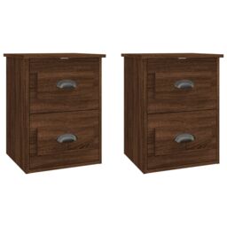Berkfield Home Wall-mounted Bedside Cabinets 2 pcs Brown Oak 41.5x36x53cm - Size: 41.5x36x53 cm - thumbnail 2