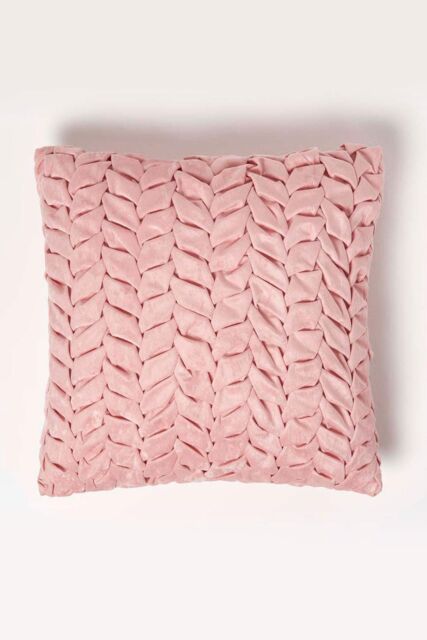 Homescapes Grace Pleated Velvet Cushion in Pink - Size: 45 cm x 45 cm - image 1