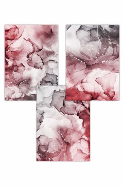 ARTZE Set of 3 Abstract Floral Fluid in Red & Grey Art Posters - Size: W50 cm x H70 cm - image 1
