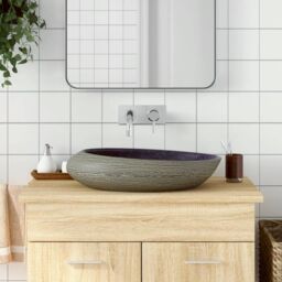 Berkfield Home Countertop Basin Purple & Grey Oval 59x40x14 cm Ceramic - Size: 59 x 40 x 14 cm