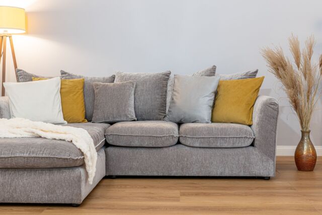 Abakus Direct Lucas Water Repellent Velvet Chenille Left Facing Corner Sofa in Grey - image 1