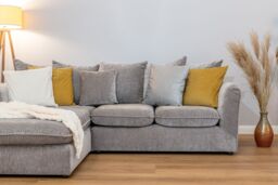 Abakus Direct Lucas Water Repellent Velvet Chenille Left Facing Corner Sofa in Grey - thumbnail 1
