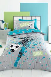 Bedlam 'Goal' Reversible Duvet Cover Set in Grey - Size: Single - thumbnail 1