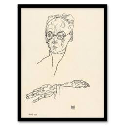 Artery8 Franz Blei Line Art Portrait Vintage Framed Wall Art Print Egon Schiele in Beige - Size: A4 - thumbnail 1